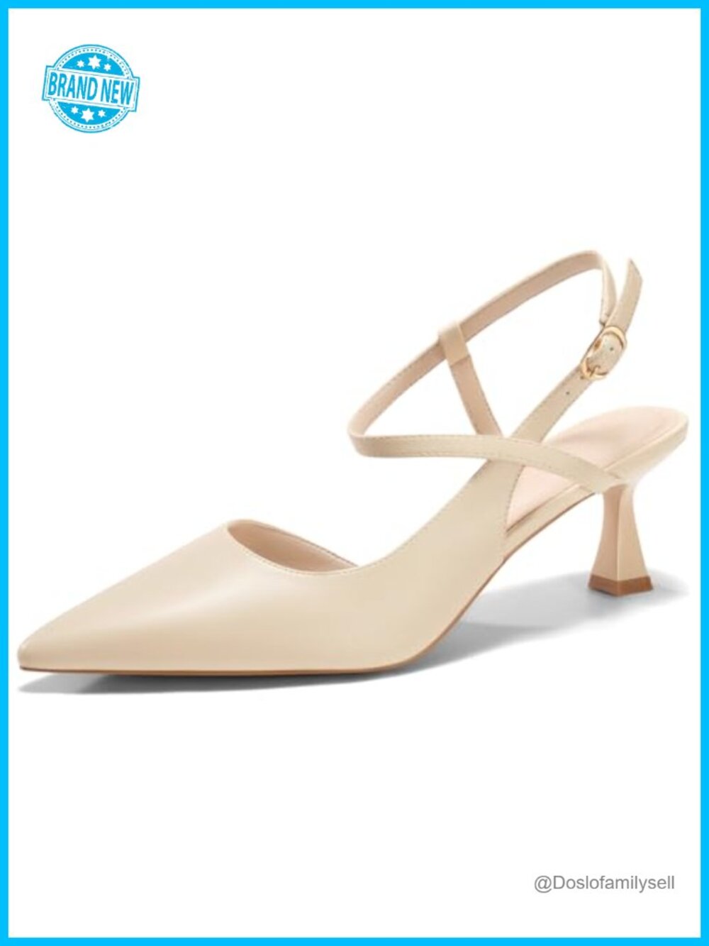 Womens Kitten Heel Slingback Pumps Faux Leather Pointed Toe Dress Shoes
